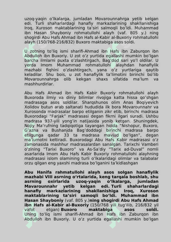 Markaziy osiyo tarixida xanafiya mazxabining o’rni 7