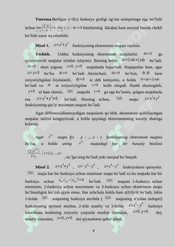 Funksiyaning ekstremum nuqtalari 8