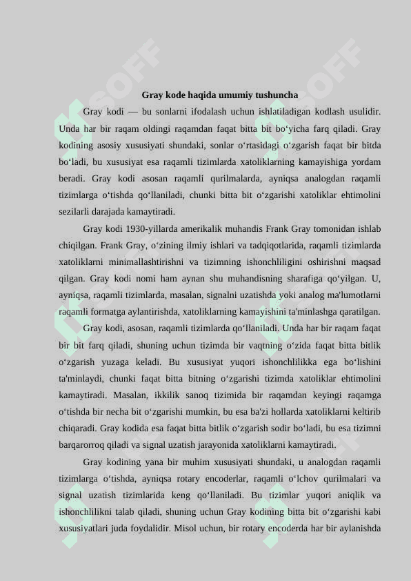 Gray kode uning sanoq sistemalarida qo‘llanilishi va kodlash algoritmlari 2