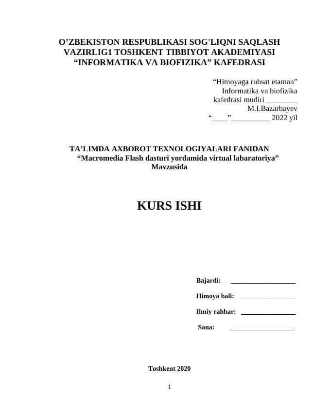Macromedia Flash dasturi yordamida virtual labaratoriya
