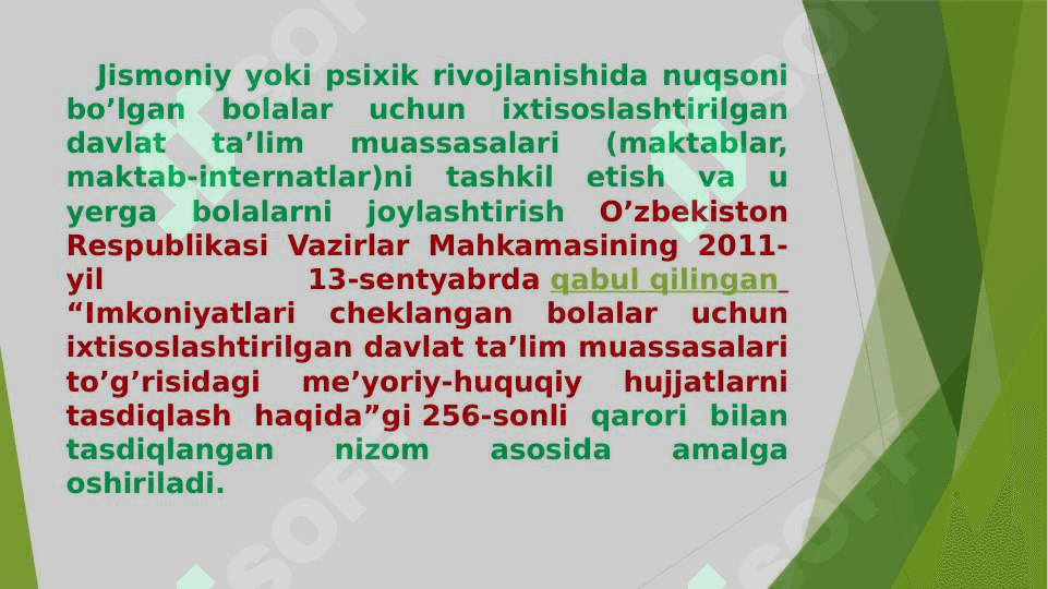 O'zbekiston Respublikasida jismoniy va ruhiy rivojlanishda nuqsoni bo'lgan bolalar va o'smirlarning ijtimoiy himoyasi. 4