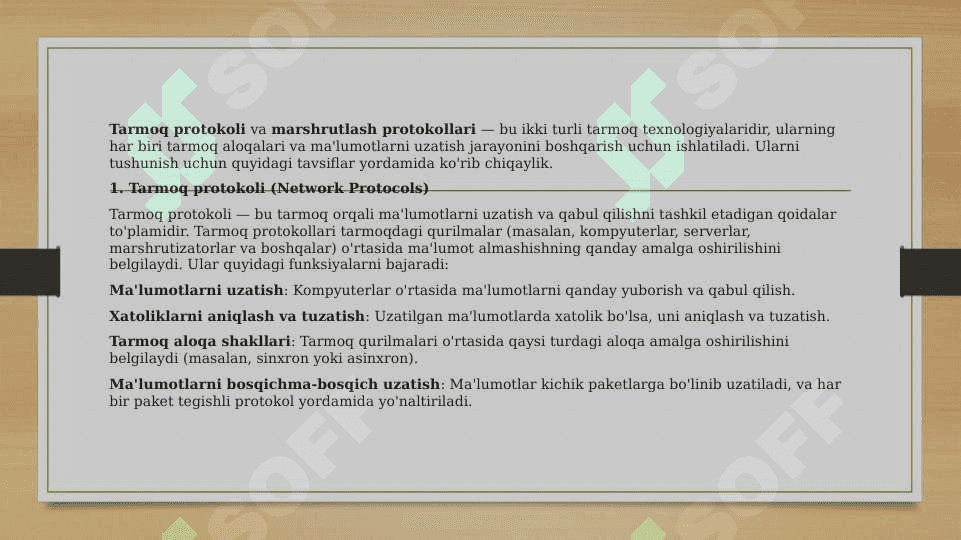 Tarmoq protokoli va marshrutlash protokollari. 2
