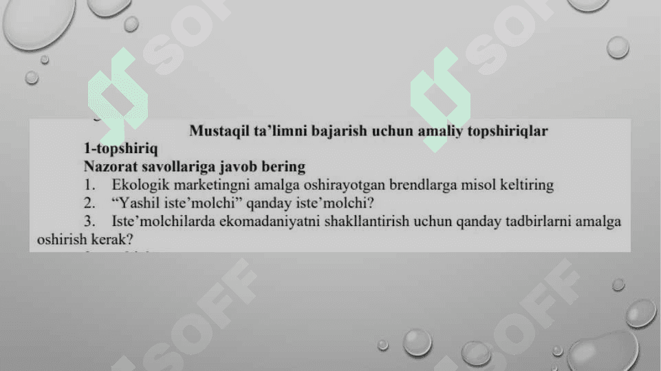 Yashil iste'molchi. "Yashil iste'molchi" 2