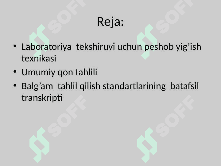 LABORATORIYA TEKSHIRUVI UCHUN MATERIALLAR YIG’ISH: SIYDIK, QON, BALG’AM. 2