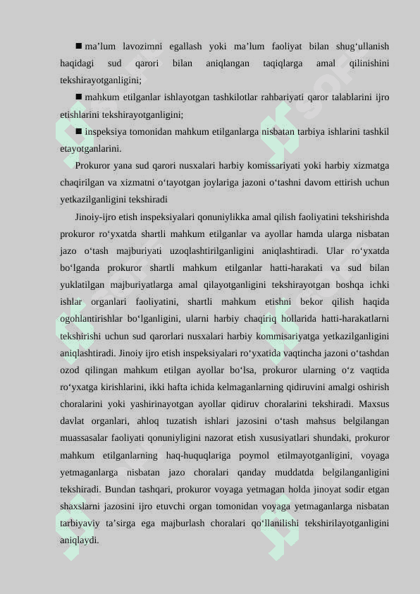 Ushlab turilganlarni, qamoqqa olinganlarni saqlash joylarida, jinoiy jazolarni va jinoyat-huquqiy ta’sirning boshqa choralarini ijro etish chog‘ida qonunlarga rioya qilinishi 8