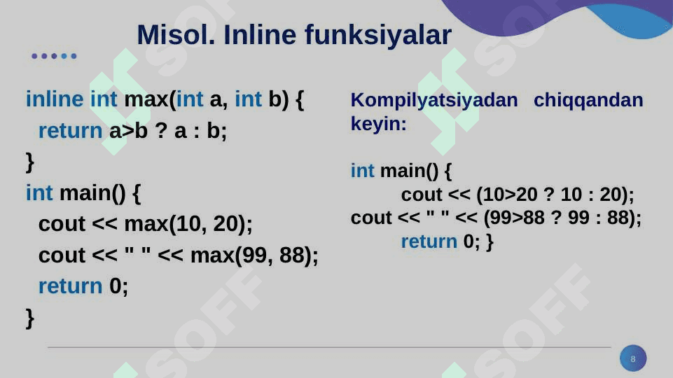 KONSTRUKTORLAR VA DESTRUKTORLAR. DO’ST FUNKSIYA VA DO’ST SINFLAR 8