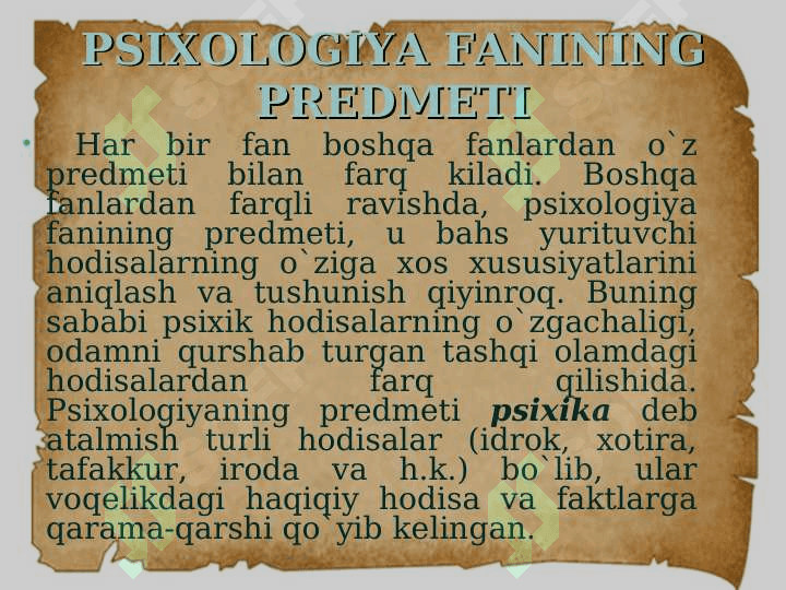 Psixologiya fanining maqsad vazifalari byekti, predmeti. 2