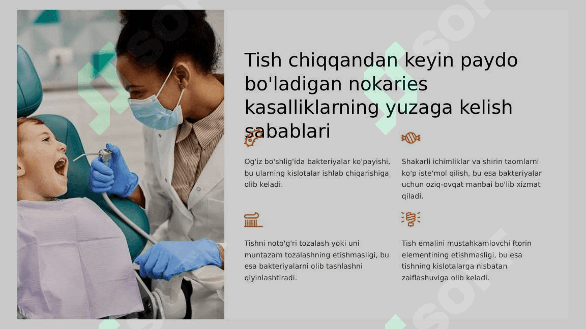 Tish chiqqandan  keyin paydo  bo‘ladigan nokaries  kasalliklar.  Ponasimon nuqson,.  Klinikasi,  tashxislash va  qiyosiy tashxislash. 2