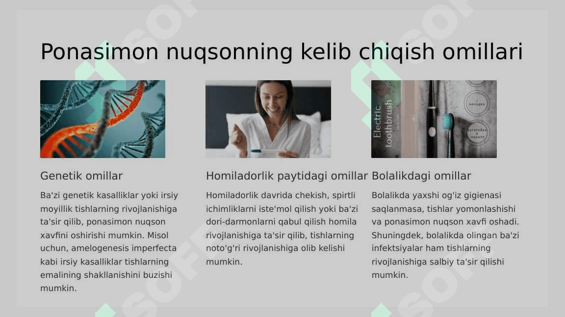 Tish chiqqandan  keyin paydo  bo‘ladigan nokaries  kasalliklar.  Ponasimon nuqson,.  Klinikasi,  tashxislash va  qiyosiy tashxislash. 4