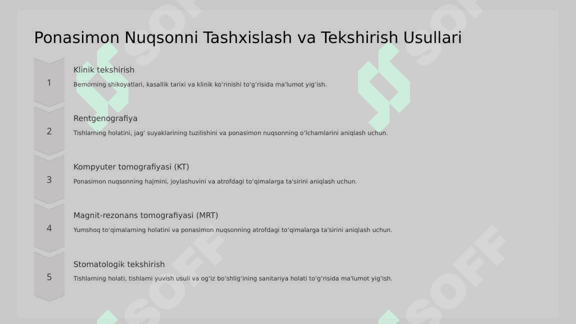Tish chiqqandan  keyin paydo  bo‘ladigan nokaries  kasalliklar.  Ponasimon nuqson,.  Klinikasi,  tashxislash va  qiyosiy tashxislash. 7