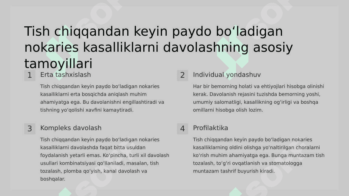 Tish chiqqandan  keyin paydo  bo‘ladigan nokaries  kasalliklar.  Ponasimon nuqson,.  Klinikasi,  tashxislash va  qiyosiy tashxislash. 8