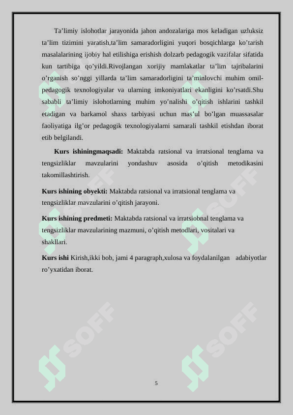 IRRATSIONAL TENGLAMALARNI” O'QITISH METODIKASI 5