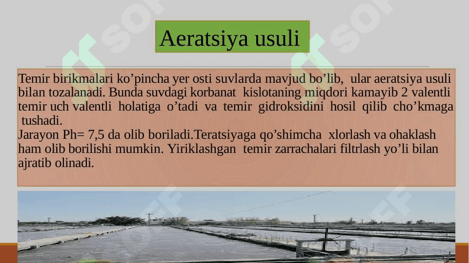 Suvni temirsizlantirish va stabillashtirish usullari.Suvdan ortiqcha temir tuzlarini olib tashlash GOST bo’yicha.Suvni stabillashtirish usullari 4