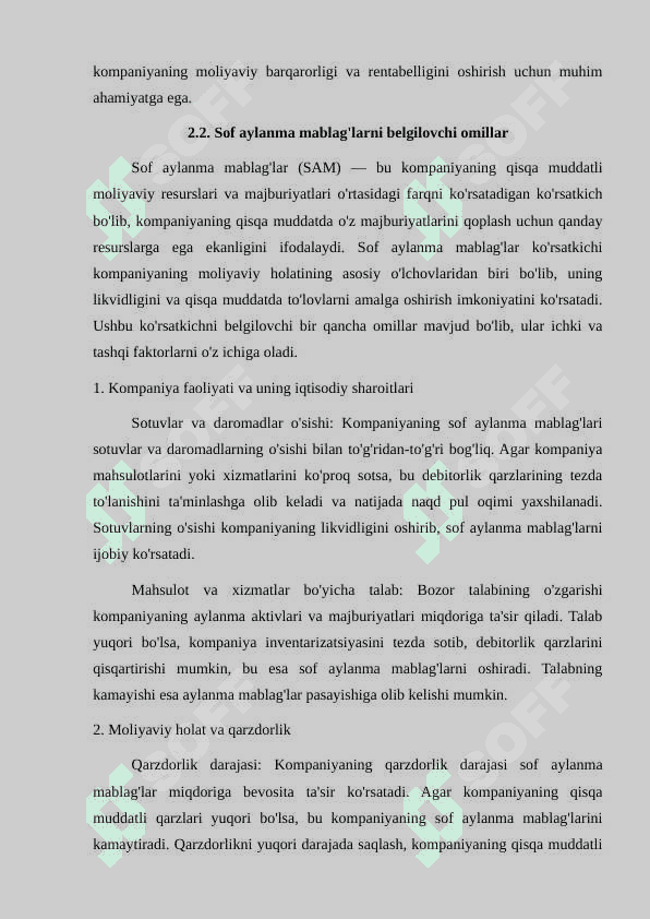 Sof aylanma mablag’larni belgilovchi omillarni tavsiflash 8