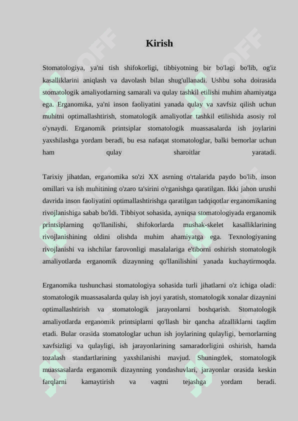 STOMATOLOG ISHINI TASHKIL ETISHNING ERGANOMIK ASOSLARI.STOMATOLOGIYA BOLIMINI TASHKIL ET-ISH.STOMATOLOGIK XONA TASHKIL ETISHNING ERGANO-MIK ASOSLARI 3