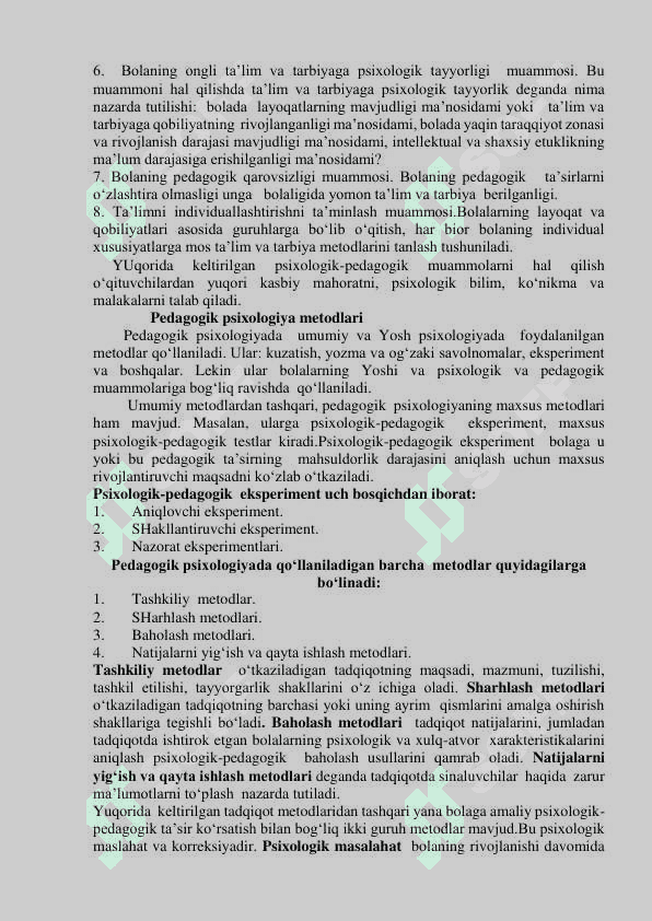 YOSH VA PEDAGOGIK PSIXOLOGIYA FANINING TADQIQOT SOHASI VA MUAMMOLARI 6