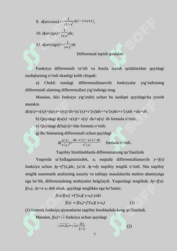 Funksiyaning yuqori tartibli differensiallariI 7