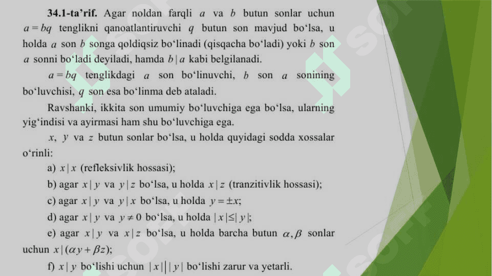 Bo‘linish belgilari.  Sonlarining umumiy bo‘luvchisi  karralisi 2