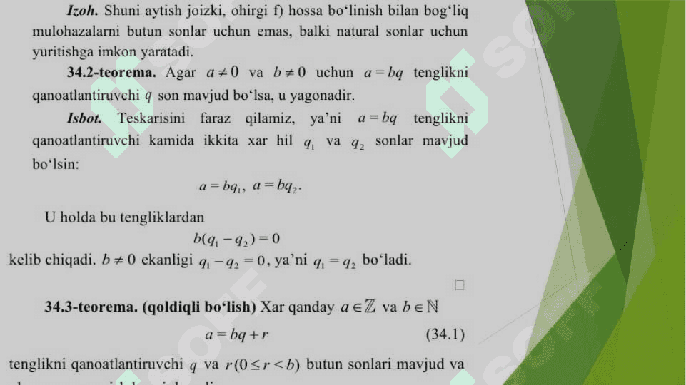 Bo‘linish belgilari.  Sonlarining umumiy bo‘luvchisi  karralisi 3
