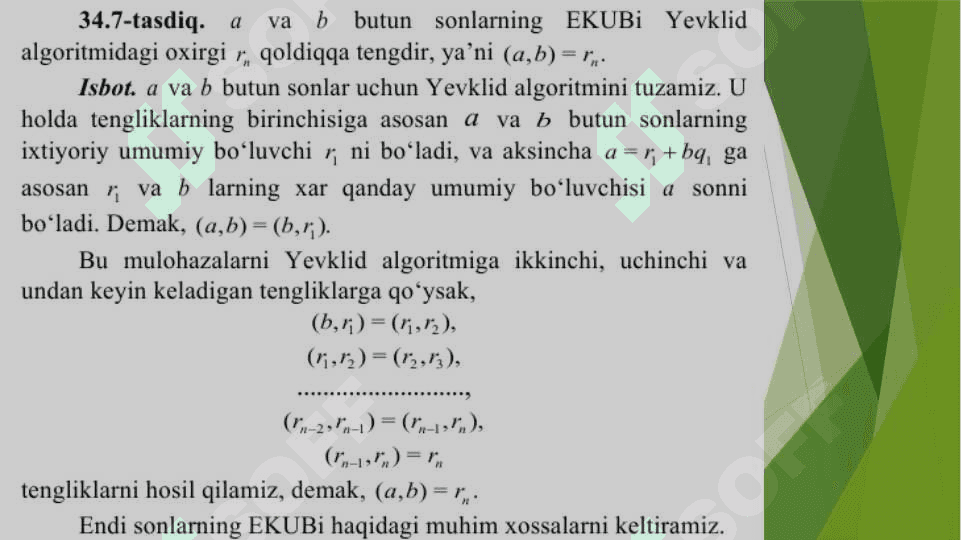Bo‘linish belgilari.  Sonlarining umumiy bo‘luvchisi  karralisi 8