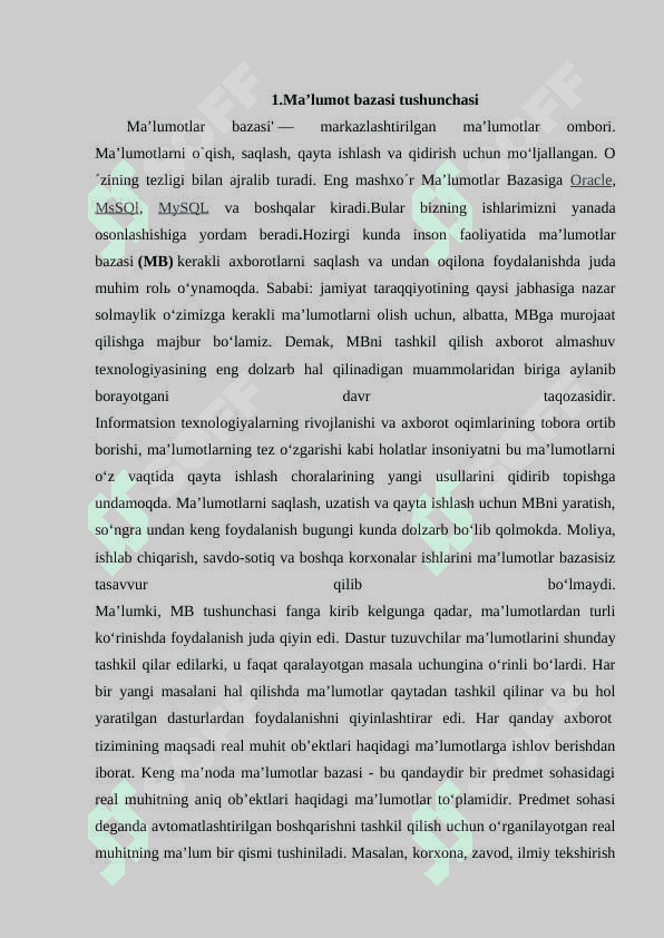 Kafedra Ma`lumotlar bazasini loyihalash 4