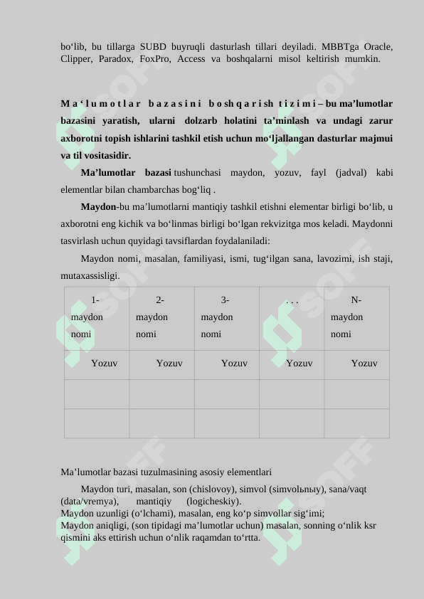 Kafedra Ma`lumotlar bazasini loyihalash 7