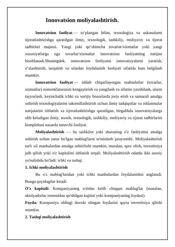 Innovatsion moliyalashtirish 1