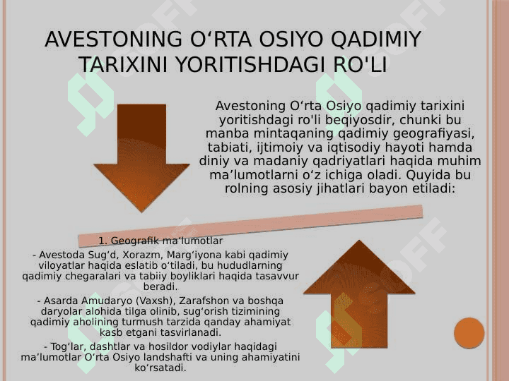 Avestoning oʼrta Osiyo viloyatlari qadimiy tarixi , ijtimoiy tuzumi, iqtisodiy hayoti va maʼnaviy madaniyatining oʼrganishdagi muhim ahamiyati 3