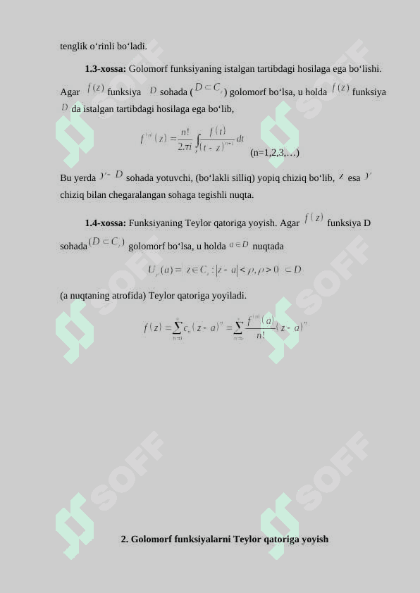GOLOMORF  FUNKSIYALAR UCHUN TEYLOR QATORLAR 5