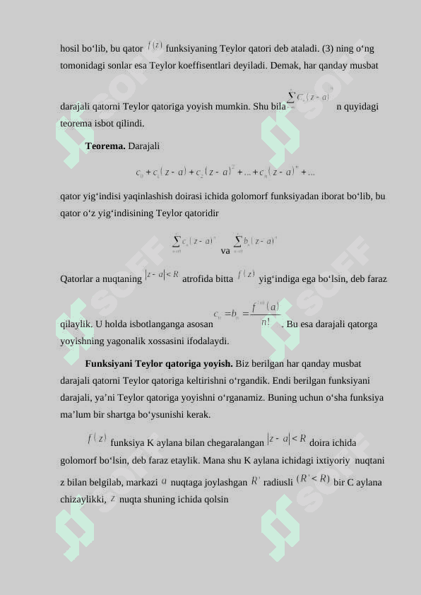 GOLOMORF  FUNKSIYALAR UCHUN TEYLOR QATORLAR 7