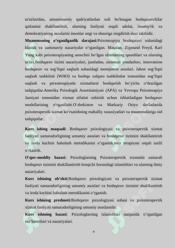 Psixoterapevtik xizmatda samarali boshqaruv tizimini shakillantirish bosqichi 4