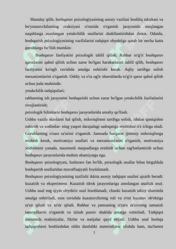 Psixoterapevtik xizmatda samarali boshqaruv tizimini shakillantirish bosqichi 7