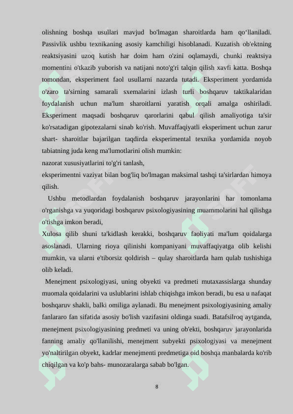 Psixoterapevtik xizmatda samarali boshqaruv tizimini shakillantirish bosqichi 8