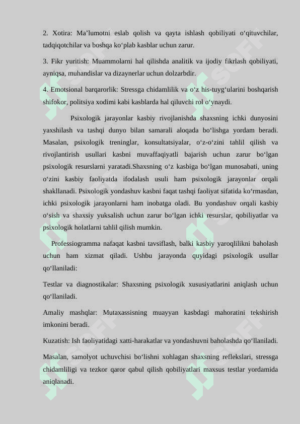 Professiogramma va psixologik jarayonlar mavzusida esse 2