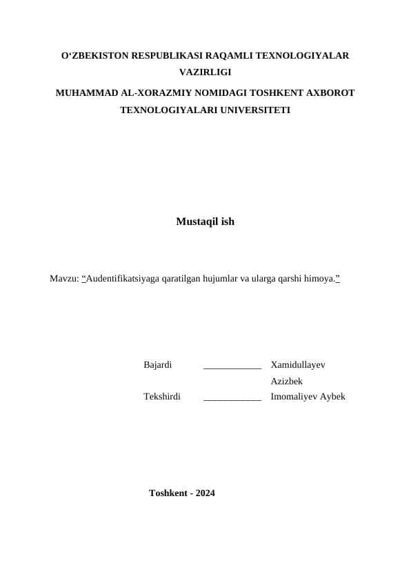 Audentifikatsiyaga qaratilgan hujumlar va ularga qarshi himoya.