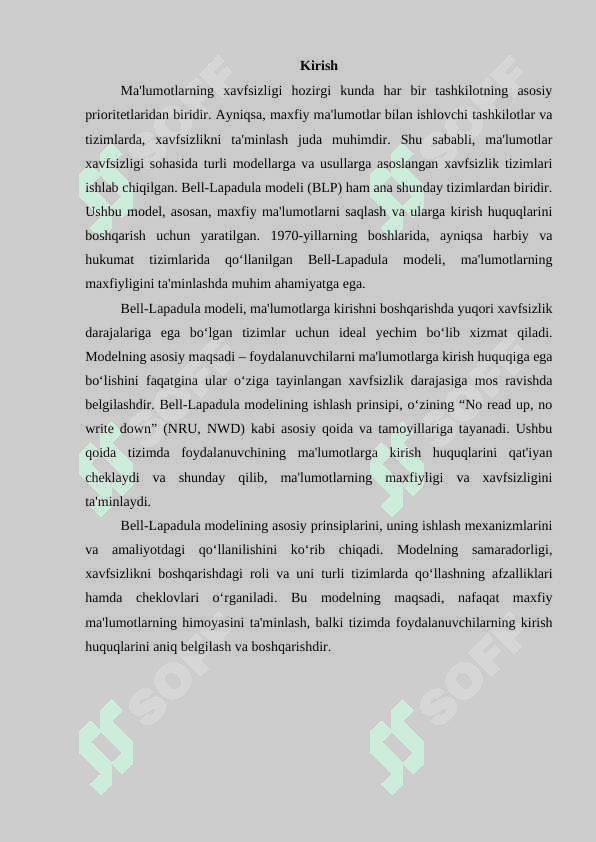 Bell-Lapadula modeli ishlash prinsipi. 3