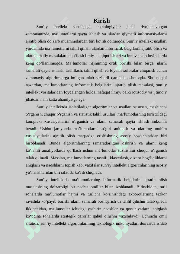 Sun’iy intellektda usullari yordamida ma’lumotlarning informatik belgilarini ajratib olish algoritmini ishlab chiqish. 3