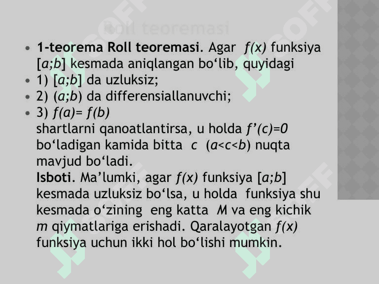 Roll teoremasi. Lagranj teoremasi 6