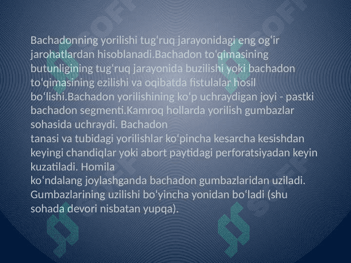 Bachadon devorini
 yorilishi 2