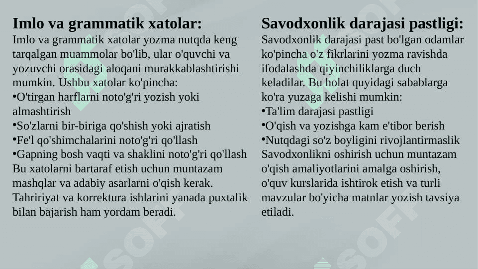 Yozma nutq kamchiliklarining namoyon bo'lishi. Yozma nutq buzilishini oldini olish 4