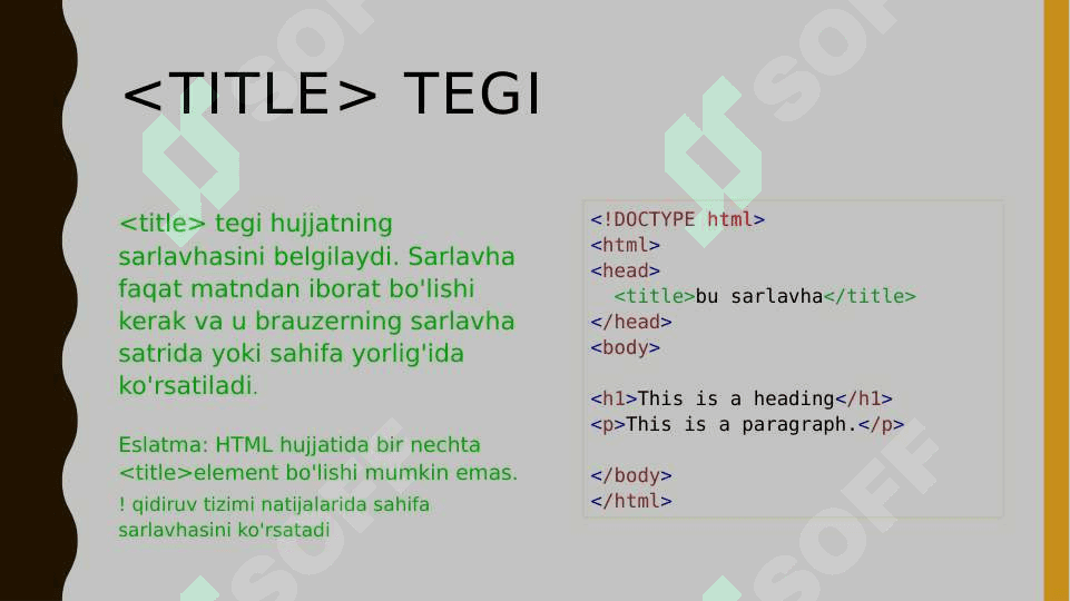 Html da teglar bilan tanishish. Htmlga kirish darsi uchun prezentatsiya 1