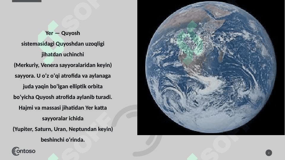 Mavzu:Yer uning shakli va harakati. Yer va quyoshning aylanishi. Oy va uning fazalari 2