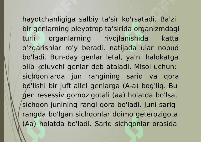 6-Mavzu: Pleyotropiya. Miqdor belgilar genetikasi. 4