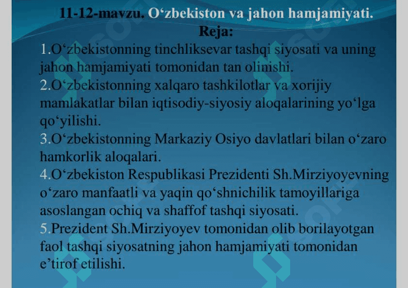 O'zbekiston va jahon hamjamiyati 2