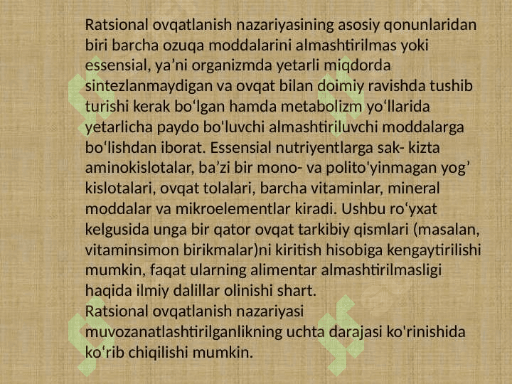 Tibbiyotda ovqatlanish nazariyasi va parhez stollari 6