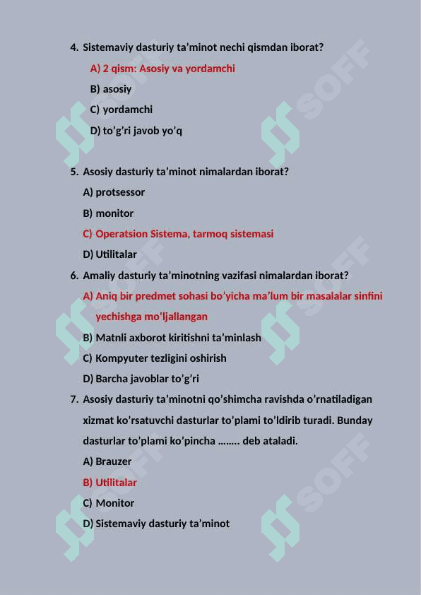 TEST (TEZKOR 7) Kompyuterlarni ishga tushiruvchi sistemaviy dasturlar 2