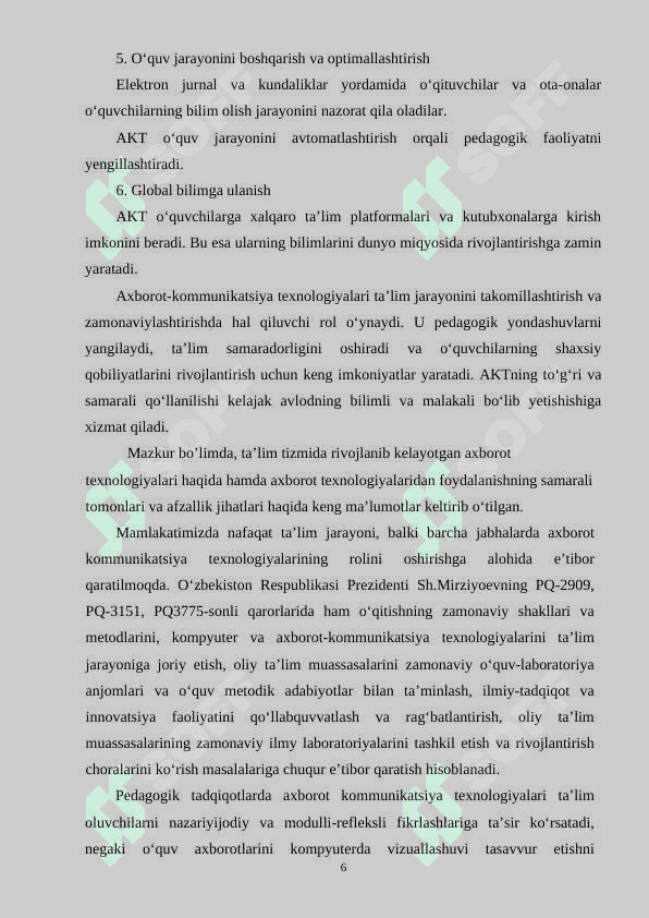Ta’limda axborot-kommunikatsiya texnologiyalaridan foydalanishi 6