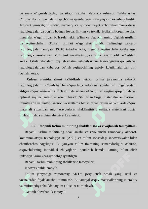Ta’limda axborot-kommunikatsiya texnologiyalaridan foydalanishi 8
