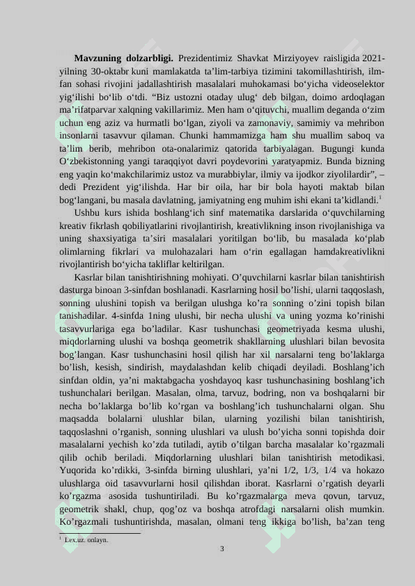 Boshlang'ich sinf o'quvchilarining kasrga doir masalalar yechish orqali matematik tafakkurini shakllantirish - KURS ISHI 3