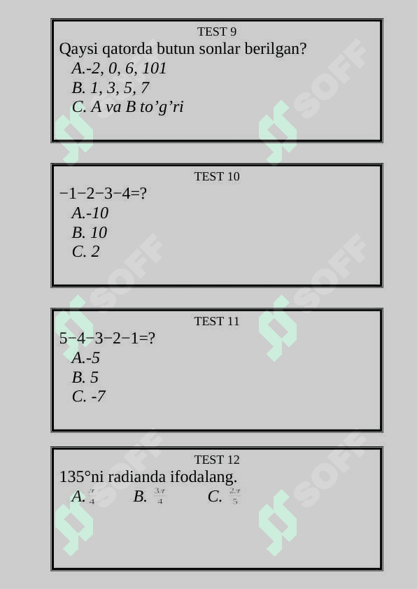 Ko'rsatkichli funksiya test 3